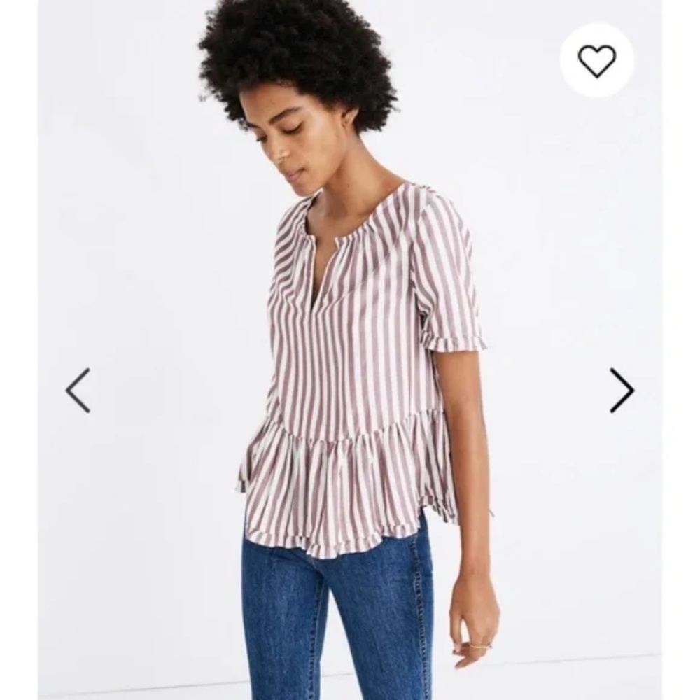 NWOT Madewell Stanza Ruffle Hem Top in Stripe